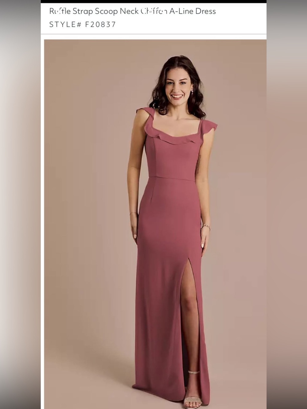 David's Bridal Ruffle Strap Scoop Neck Chiffon A-Line Dress